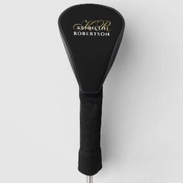 Funda Para Palo De Golf Monograma Minimalista Negro Dorado Blanco Hombres 