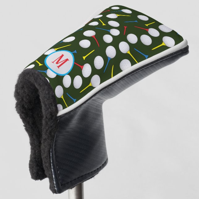 Funda Para Palo De Golf Monograma moderno con patrón Golfer (Anverso 3/4)