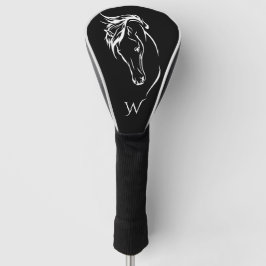 Funda Para Palo De Golf Monograma moderno de cabeza de caballo blanco y ne