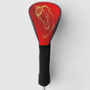 Funda Para Palo De Golf Monograma moderno de cabeza metálica roja metálica