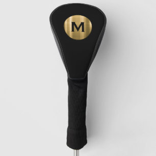 Funda Para Palo De Golf Monograma moderno de oro cepillado negro