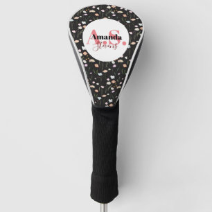 Funda Para Palo De Golf Monograma moderno de patrón de flor de campo blanc