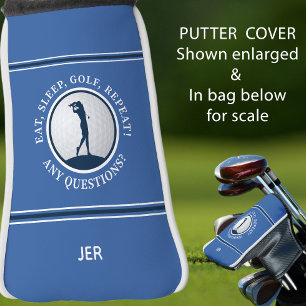 Funda Para Palo De Golf Monograma moderno personalizado de golfista azul p