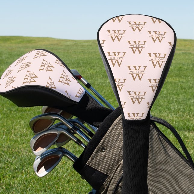 Funda Para Palo De Golf Monograma moderno rosado de Rubor Dusty (Blush Dusty Pink Modern Girly Monogram Name Golf Head Cover)