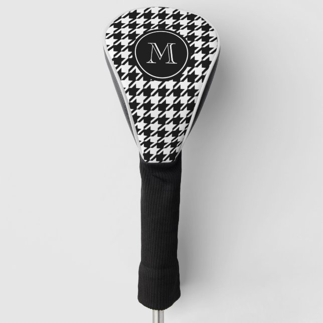Funda Para Palo De Golf Monograma negro de Houndstooth (Anverso)