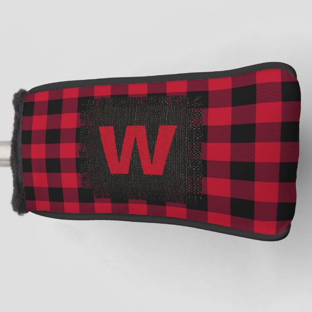 Funda Para Palo De Golf Monograma negro rojo rustico inicial (Anverso)