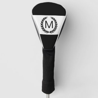 Funda Para Palo De Golf Monograma negro y blanco personalizado de la