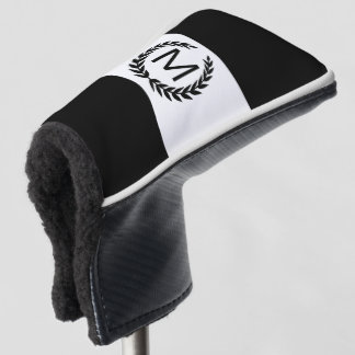 Funda Para Palo De Golf Monograma negro y blanco personalizado de la