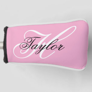 Funda Para Palo De Golf Monograma negro y blanco rosado