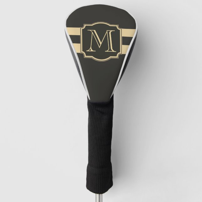 Funda Para Palo De Golf Monograma negro y dorado (Anverso)
