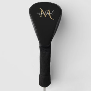 Funda Para Palo De Golf Monograma negro y dorado Lujo elegante