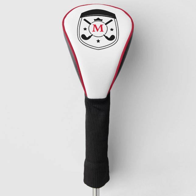 Funda Para Palo De Golf Monograma negro y rojo personalizado (Anverso)