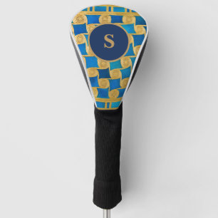 Funda Para Palo De Golf Monograma personalizado antiguo egipcio azul oro