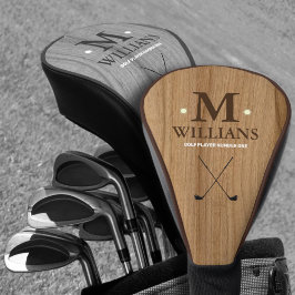 Funda Para Palo De Golf Monograma personalizado de golfista en madera fals