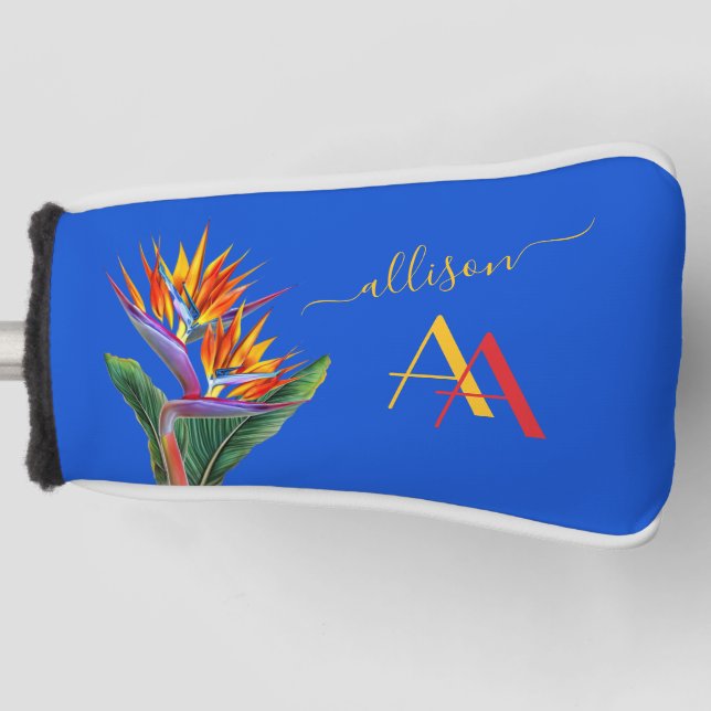 Funda Para Palo De Golf Monograma Personalizado de nombre floral vibrante  (Anverso)