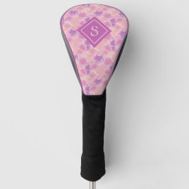Funda Para Palo De Golf Monograma Personalizado de Rosas morados romántico