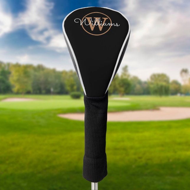 Funda Para Palo De Golf Monograma Personalizado En Negro Y Oro (Subido por el creador)