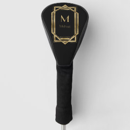 Funda Para Palo De Golf Monograma personalizado en negro y oro | Geométric
