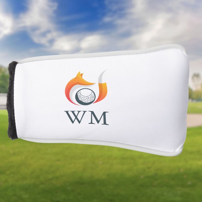 Funda Para Palo De Golf Monograma Personalizado Moderno Fox Y Ball (Personalized Monogram Modern Fox And Ball Golf Head Cover)