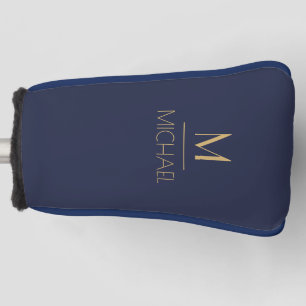 Funda Para Palo De Golf Monograma Personalizado   Nombre Azul Marino y Dor