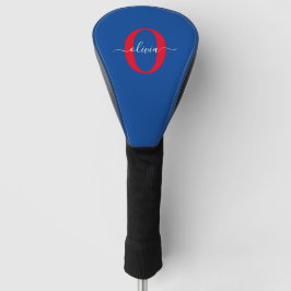 Funda Para Palo De Golf Monograma personalizado Nombre de guión Azul Blanc