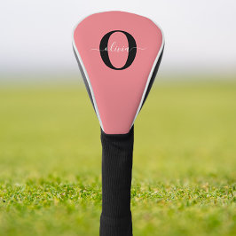 Funda Para Palo De Golf Monograma personalizado Nombre del guión negro ros