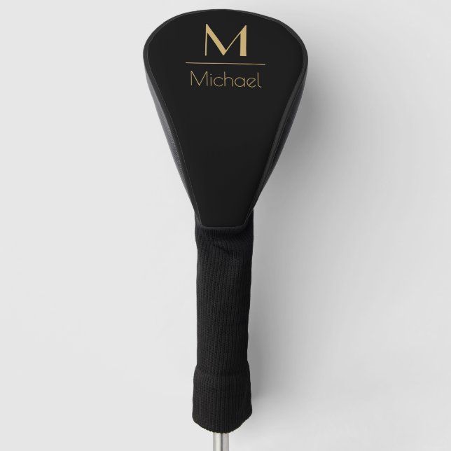 Funda Para Palo De Golf Monograma personalizado | Nombre Negro y Oro (Anverso)