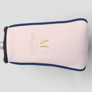 Funda Para Palo De Golf Monograma personalizado rosa y oro   Nombre Golf G