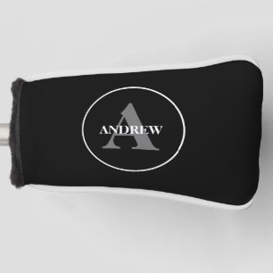 Funda Para Palo De Golf Monograma personalizado simple en blanco negro