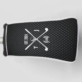 Funda Para Palo De Golf Monograma personalizado texturizado en blanco y ne