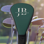 Funda Para Palo De Golf Monograma personalizado y nombre Clásico Verde<br><div class="desc">Esta cubierta de cabeza de golf,  de color verde y beige marfil,  ofrece un aspecto clásico y es un regalo maravilloso para usted. Tiene grandes iniciales de monograma con un sencillo estilo mínimo para personalizar con sus iniciales deseadas y también el nombre escrito en la elegante cara de serif.</div>