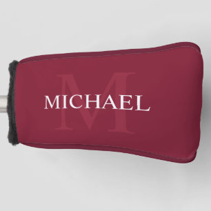 Funda Para Palo De Golf Monograma personalizado y nombre rojo borgoña