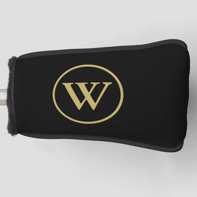 Funda Para Palo De Golf Monograma Primer Elegante Golf Negro y Oro (Anverso)