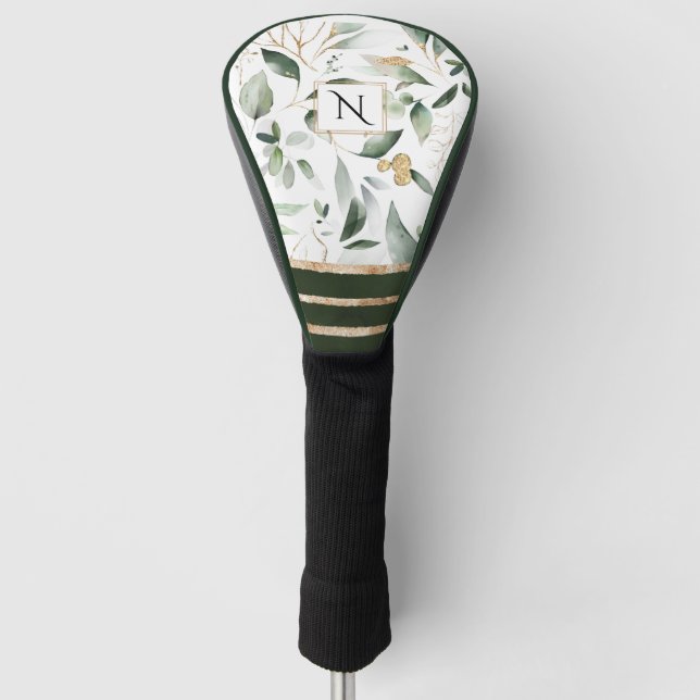 Funda Para Palo De Golf Monograma Purpurina dorado de acuarela bucal (Anverso)