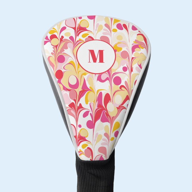 Funda Para Palo De Golf Monograma Resumen Patrón de Mármol Retro (Modern retro marble pattern monogram initial personalized golf head cover)