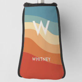 Funda Para Palo De Golf Monograma retro rayado ondulado personal