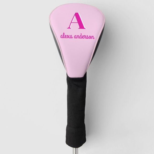 Funda Para Palo De Golf Monograma retro rosado caliente (Anverso)