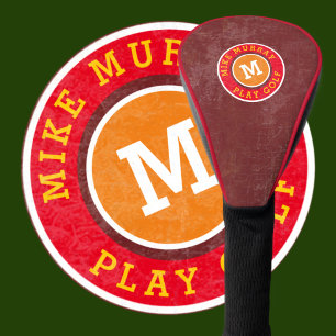 Funda Para Palo De Golf monograma rojizo de golfista/jugador de golf