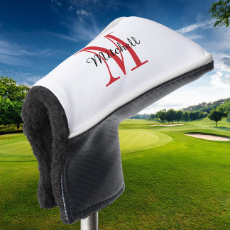 Funda Para Palo De Golf Monograma rojo inicial y nombre personalizado