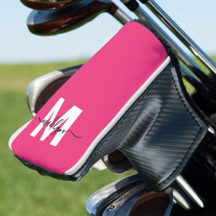 Funda Para Palo De Golf Monograma Rosa Caliente Elegante