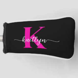 Funda Para Palo De Golf Monograma Rosa Caliente Negro