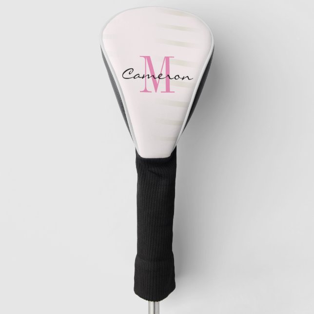 Funda Para Palo De Golf Monograma rosa inicial y nombre personalizado (Anverso)
