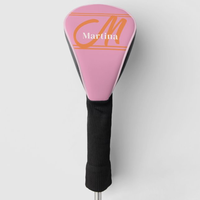 Funda Para Palo De Golf Monograma Rosa Moderno Personalizado (Anverso)