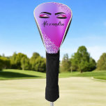 Funda Para Palo De Golf Monograma rosa morado Purpurina Eyelashes modernos<br><div class="desc">Purpurina de espuma metálica de Relieve metalizado de imitación púrpura y rosa cepillado con nombre de monograma Metalizado y pestañas iniciales (pestañas), extensiones de pestañas y tapa de controlador de golf de ojos. Esto hace que el dulce perfecto cumpleaños 16, boda, ducha de novia, aniversario, ducha de bebé o fiesta...</div>