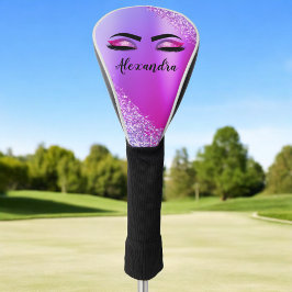 Funda Para Palo De Golf Monograma rosa morado Purpurina Eyelashes modernos