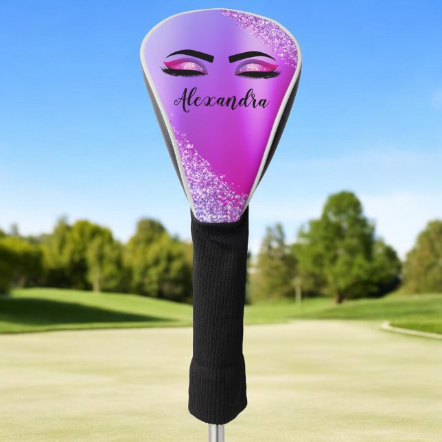 Funda Para Palo De Golf Monograma rosa morado Purpurina Eyelashes modernos (Subido por el creador)