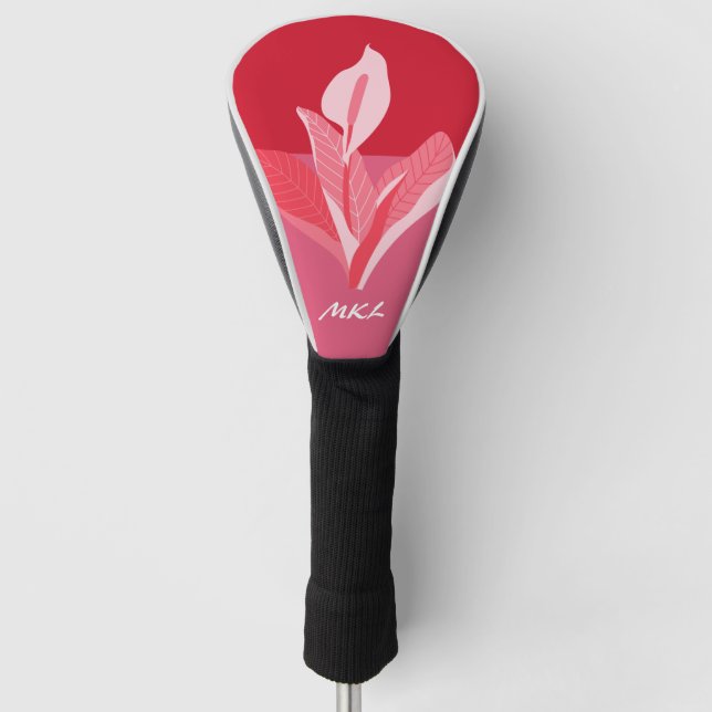 Funda Para Palo De Golf Monograma rosa rojo de Art Calla Lily (Anverso)