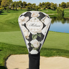 Funda Para Palo De Golf Monograma Rosa Vintage Flores de diamante blanco n