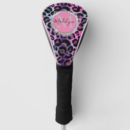 Funda Para Palo De Golf Monograma rosa y púrpura de leopardo de las lunas