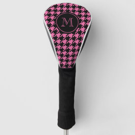 Funda Para Palo De Golf Monograma rosado y negro de Houndstooth